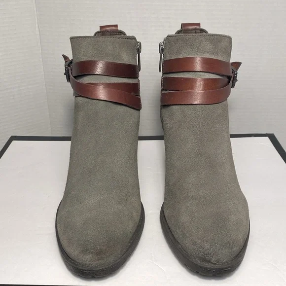 Sam Edelman Hannah Gray Suede Ankle Boots with Brown Double Belt – Size 9.5 - Picture 4 of 9
